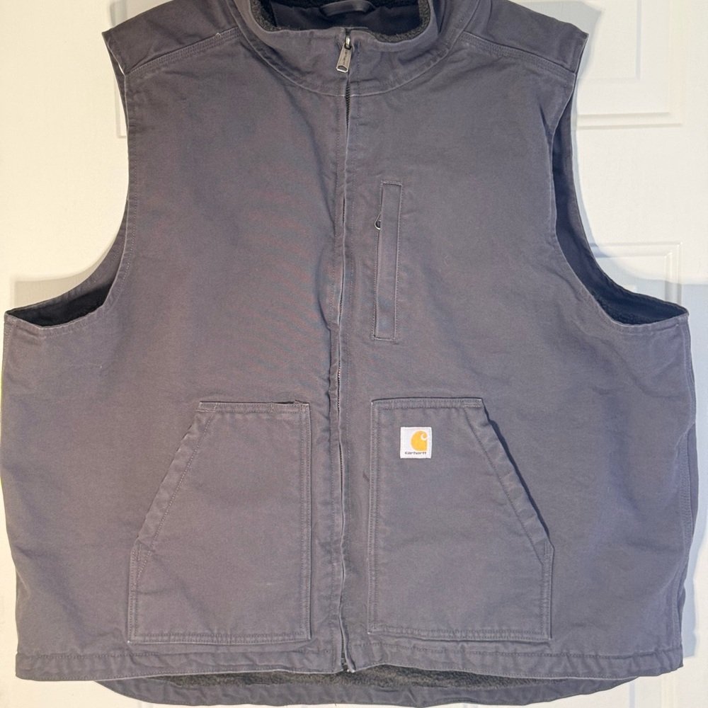 Carhartt 2XL Grey Duck Shell Sherpa Lined Zip Up Vest